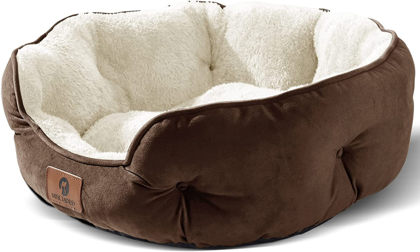 Cozy & Stylish Small Dog Bed - Soft, Machine Washable, Anti-Slip, Water-Resistant for Puppies and Kittens - 20 Inches, Brown