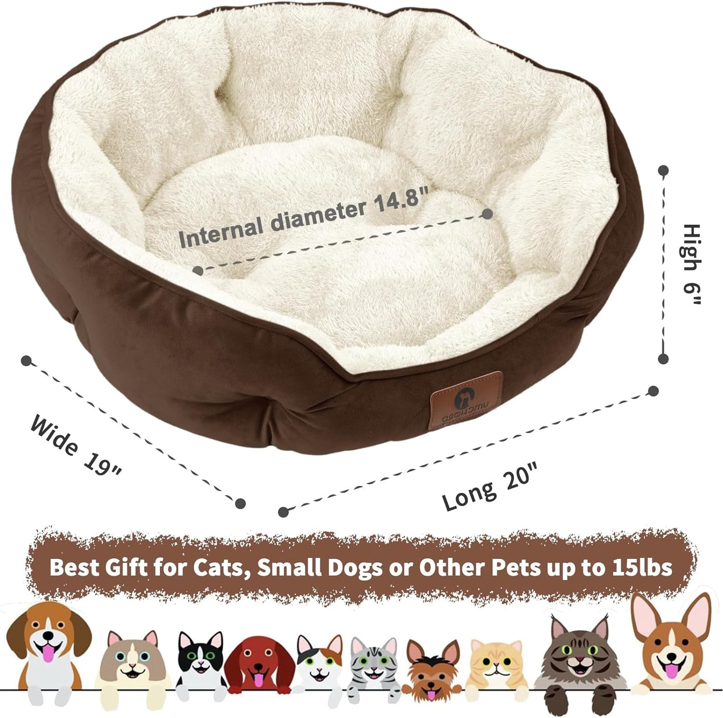 Cozy & Stylish Small Dog Bed - Soft, Machine Washable, Anti-Slip, Water-Resistant for Puppies and Kittens - 20 Inches, Brown