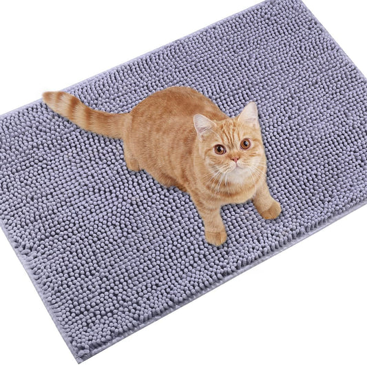 Premium Cat Litter Mat - 35" x 25" Waterproof & Soft Litter Trapping Rug, Machine Washable, Grey