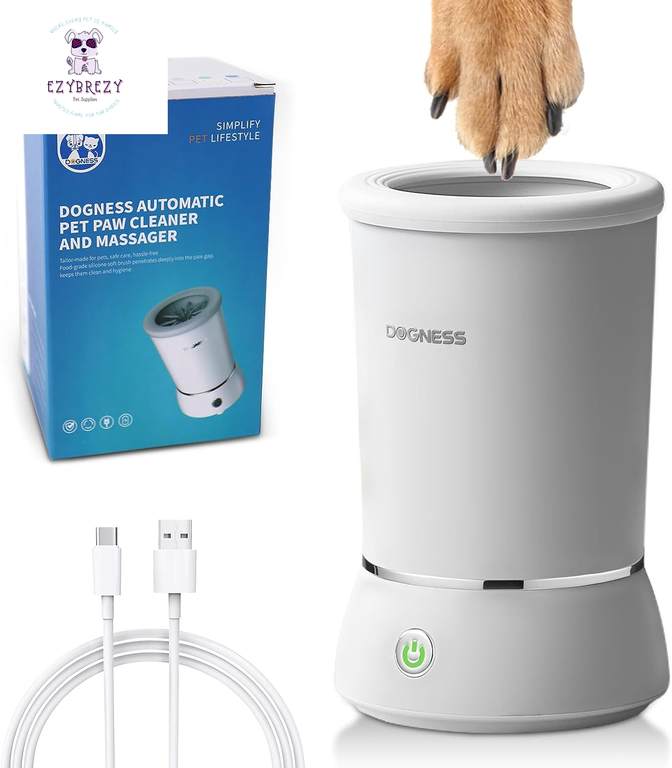 Effortless Automatic Dog Paw Cleaner - Ideal for Small & Medium Pets (White)