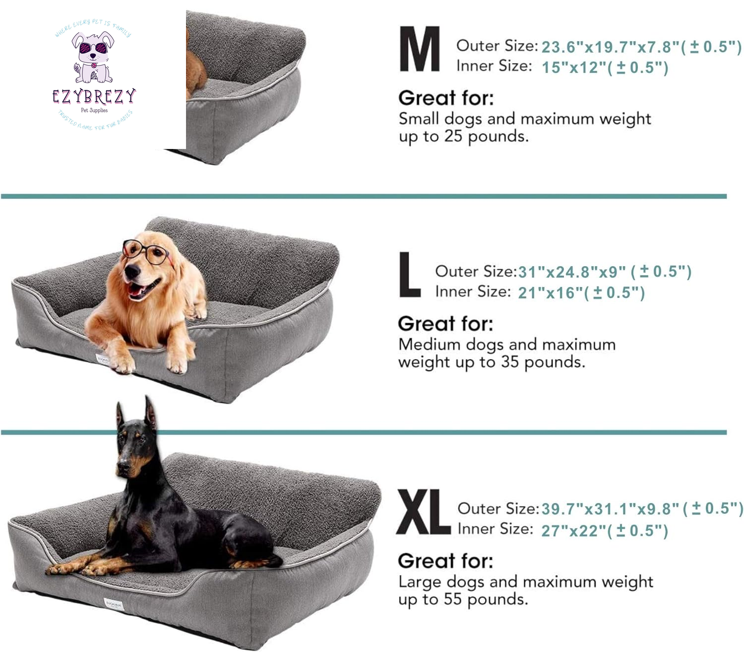 Self-Warming Pet Bed for Dogs and Cats - Cozy, Machine Washable Cushion (M: 23.6" x 19.7" x 7.8", Gray)