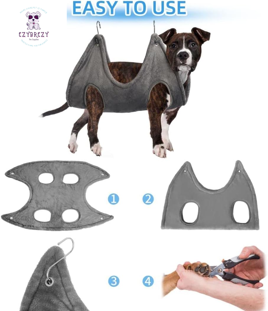 Ultimate Pet Grooming Hammock Harness with Nail Clippers & Comb - Effortless Nail Trimming for Large Dogs in Comfort