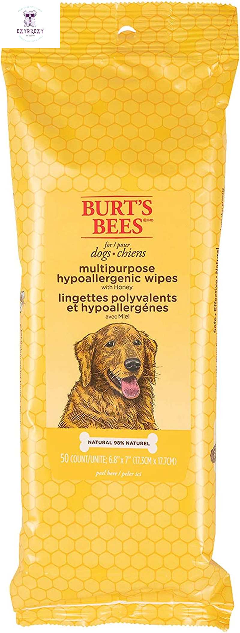 Burt's Bees Natural Dog Wipes - 3 Pack, Hypoallergenic & Eco-Friendly for Paws and Bottoms