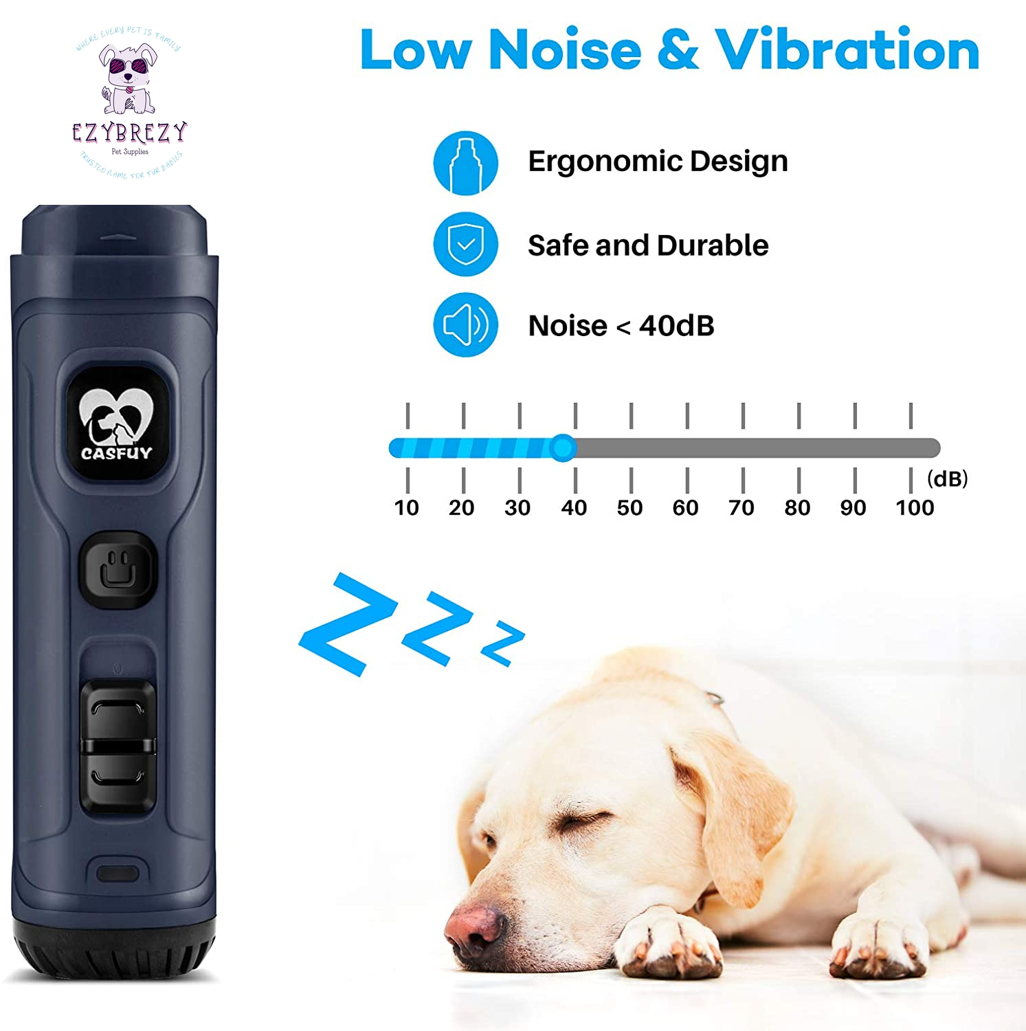 Professional Electric Dog Nail Grinder with Dual LED Lights - Quiet 2-Speed Grooming Tool for All Breeds (Blue)