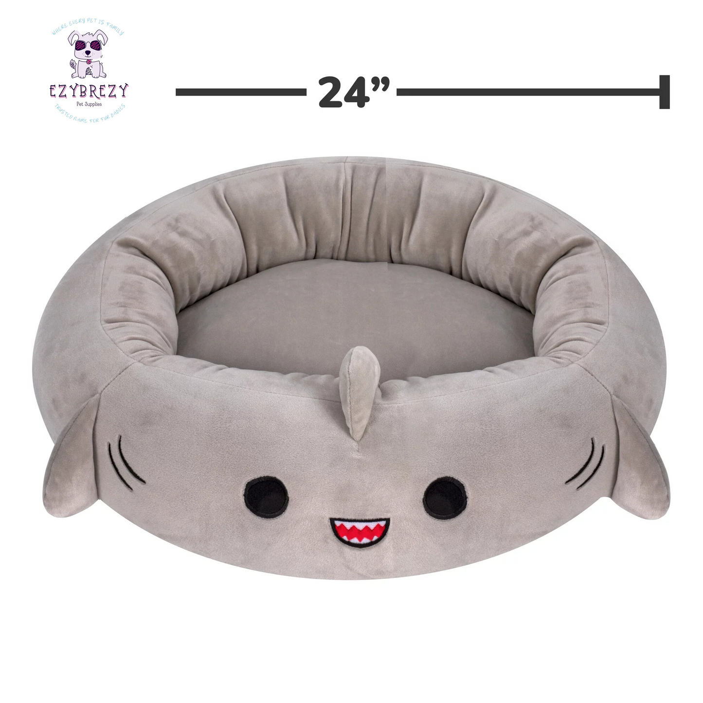 Indulge Your Pet with the Cozy 24-Inch Ultra-Soft Shark Plush Bed!