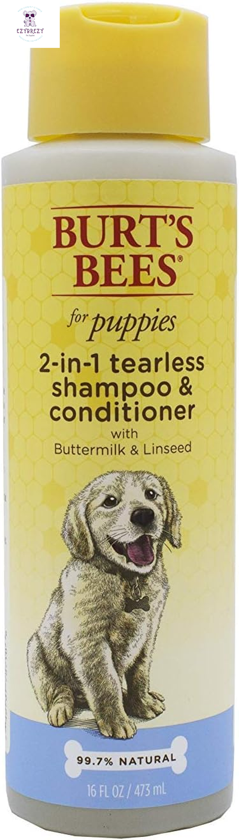 Burt's Bees Tearless Puppy 2-in-1 Shampoo & Conditioner with Buttermilk & Linseed Oil - 95% Natural, Gentle Tear-Free Formula for Puppies, 16 Oz