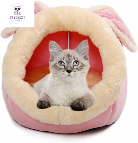 Purrfect Pink Rabbit-Shaped Cat Cave Bed - Cozy Sofa with Hanging Toy & Anti-Slip Base for Cats & Small Dogs