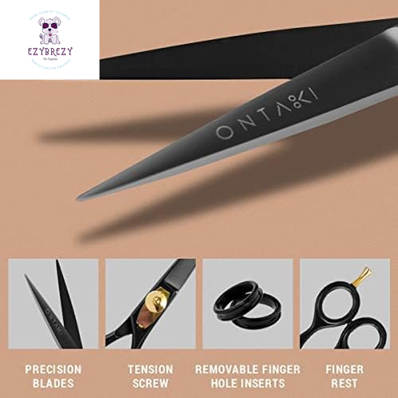 Premium 5.5" Professional Beard & Hair Trimming Scissors - Japanese Steel Barber Shears for Men, Mustaches, Bangs & Pets (Gold & Black)