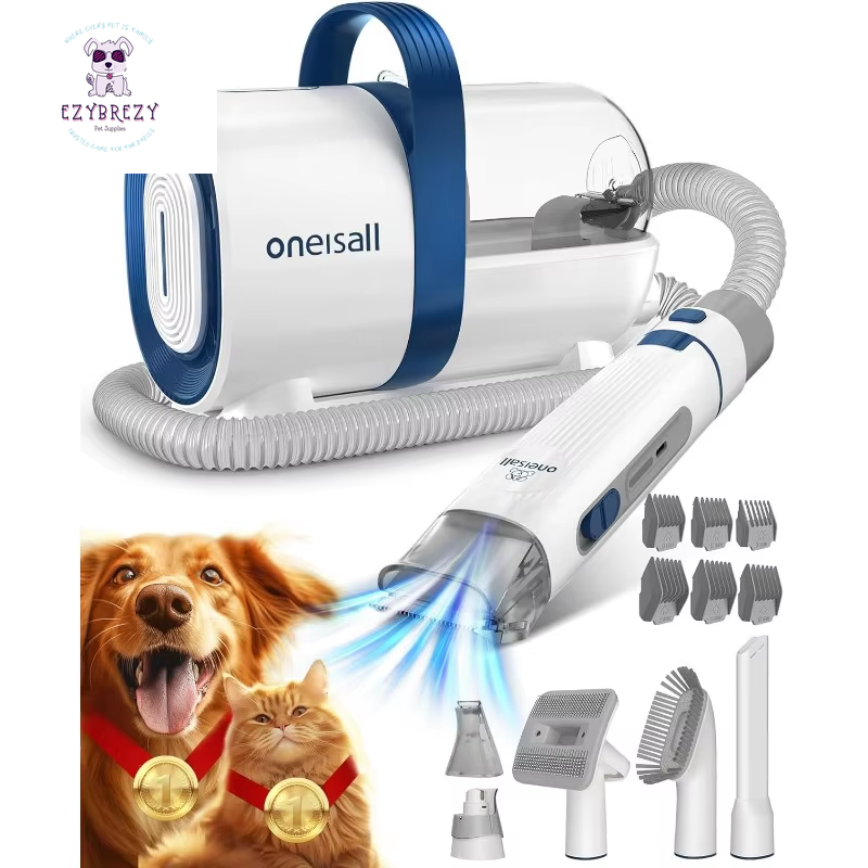 Oneisall Ultimate Dog Grooming Vacuum Kit – Pet Hair Vacuum with Clipper & Nail Grinder, 1.5L Dust Cup for Effortless Grooming