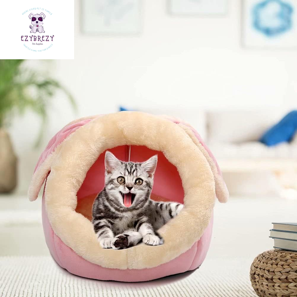 Purrfect Pink Rabbit-Shaped Cat Cave Bed - Cozy Sofa with Hanging Toy & Anti-Slip Base for Cats & Small Dogs