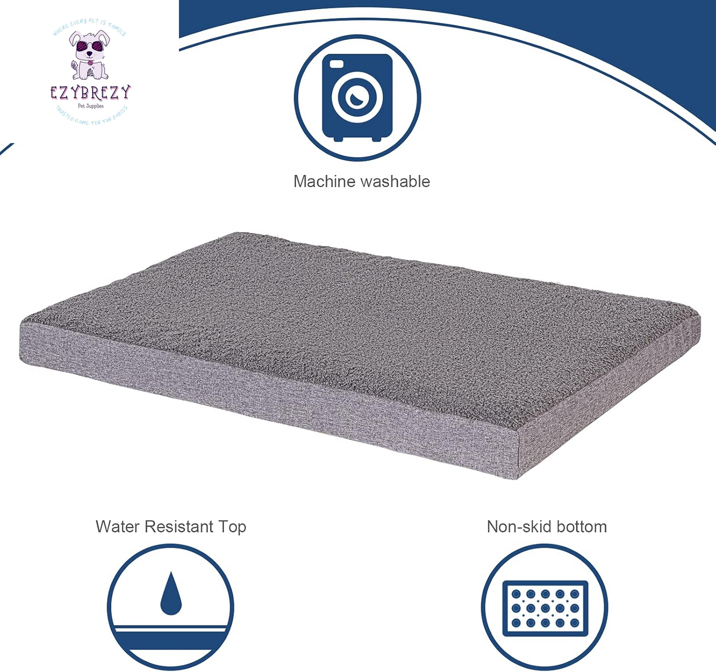 Ultimate XXL Orthopedic Dog & Cat Bed - 5" High-Density Foam, Waterproof & Anti-Slip, Stylish Grey Crate Mat with Removable Washable Cover