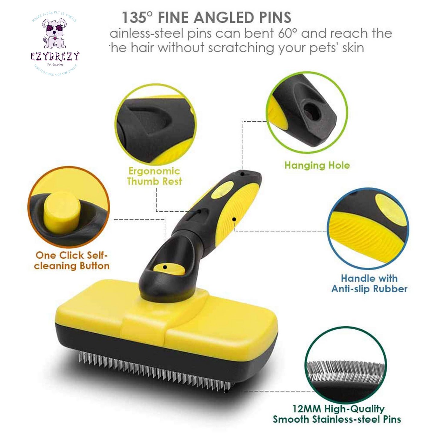 Revolutionary Self-Cleaning Slicker Brush for Dogs and Cats - Ideal for All Fur Types and Shedding Control!