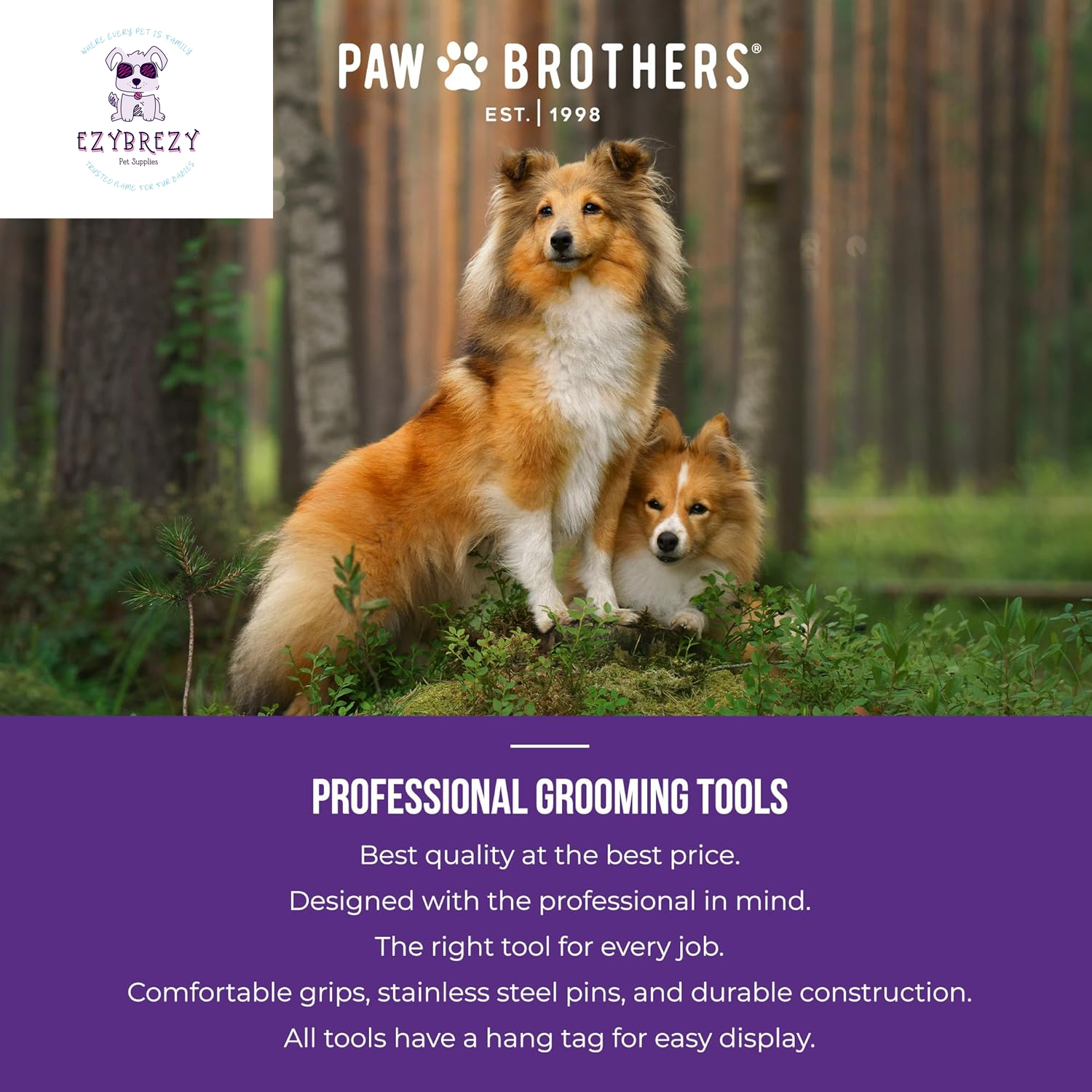 Paw Brothers Large Curved Slicker Brush for Dogs - Gentle, Soft Pin Design with Coated Tips for Ultimate Comfort and Coverage