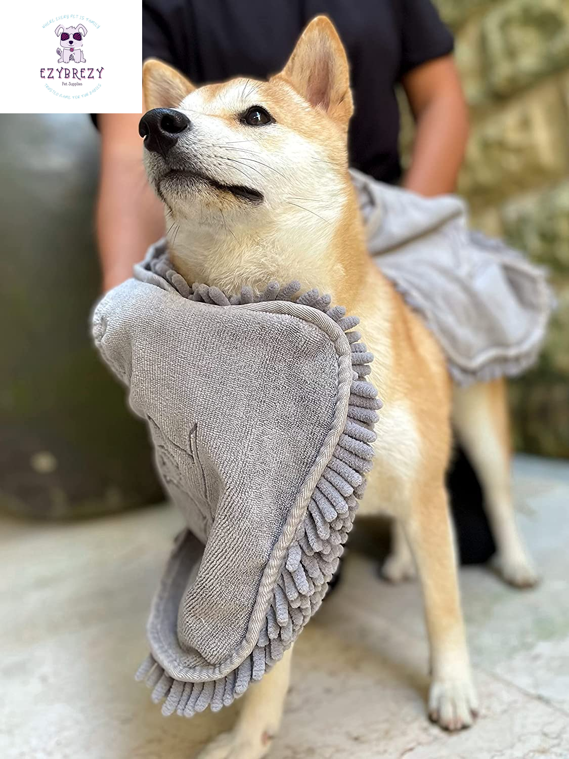 Extra Large Ultra Absorbent Quick Dry Dog Towel - Soft Microfiber Shammy with Comfort Pockets, Machine Washable for Indoor & Outdoor Use!