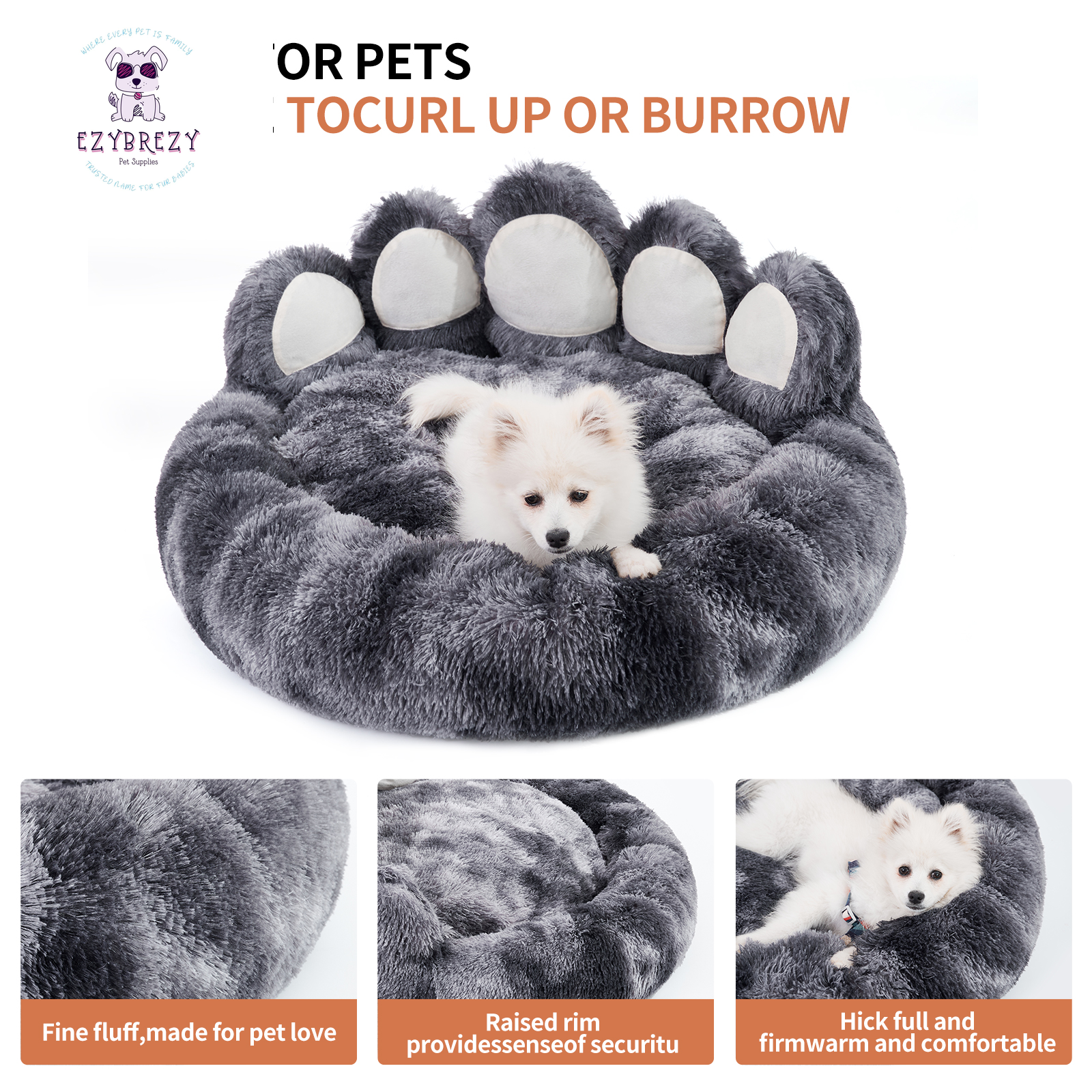 Cozy Adorable Bear Paw Dog Bed - Perfect Plush Furniture for Small & Medium Pets