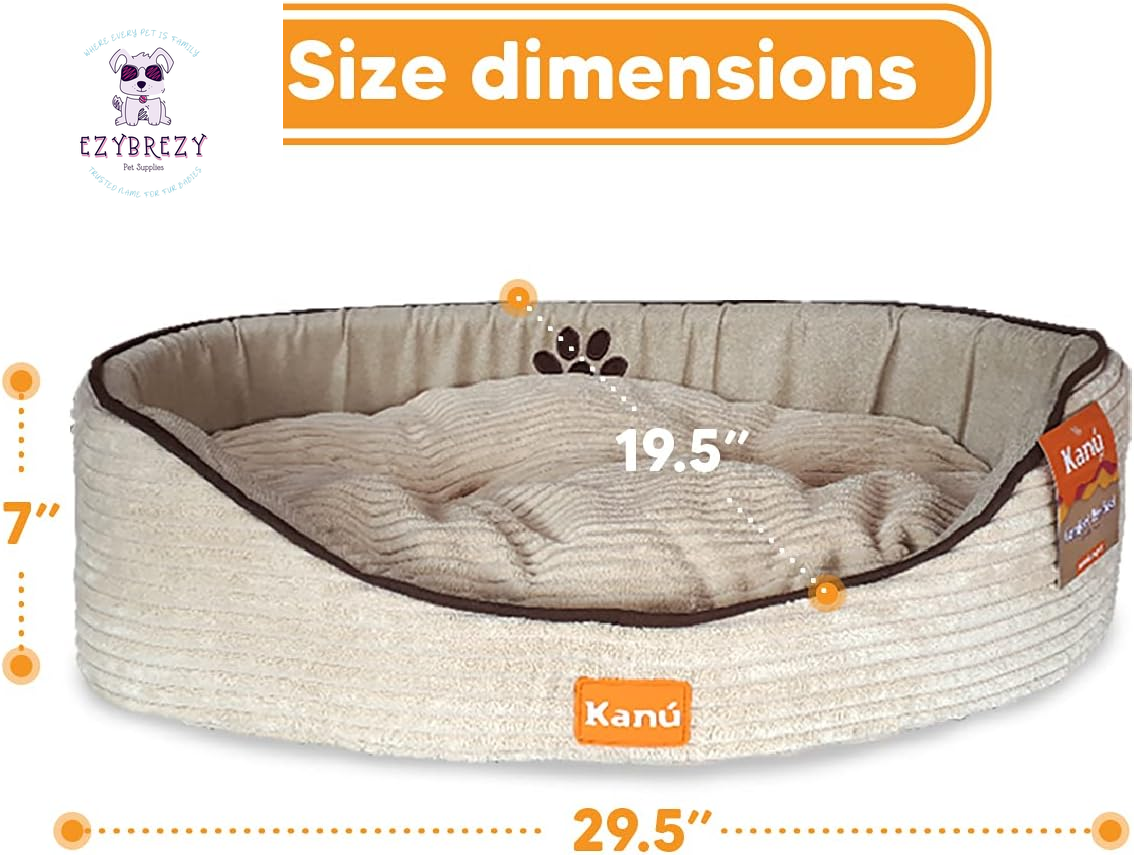 Cozy Medium Beige Oval Pet Bed - Soft, Washable, Ideal for Indoor & Outdoor Comfort