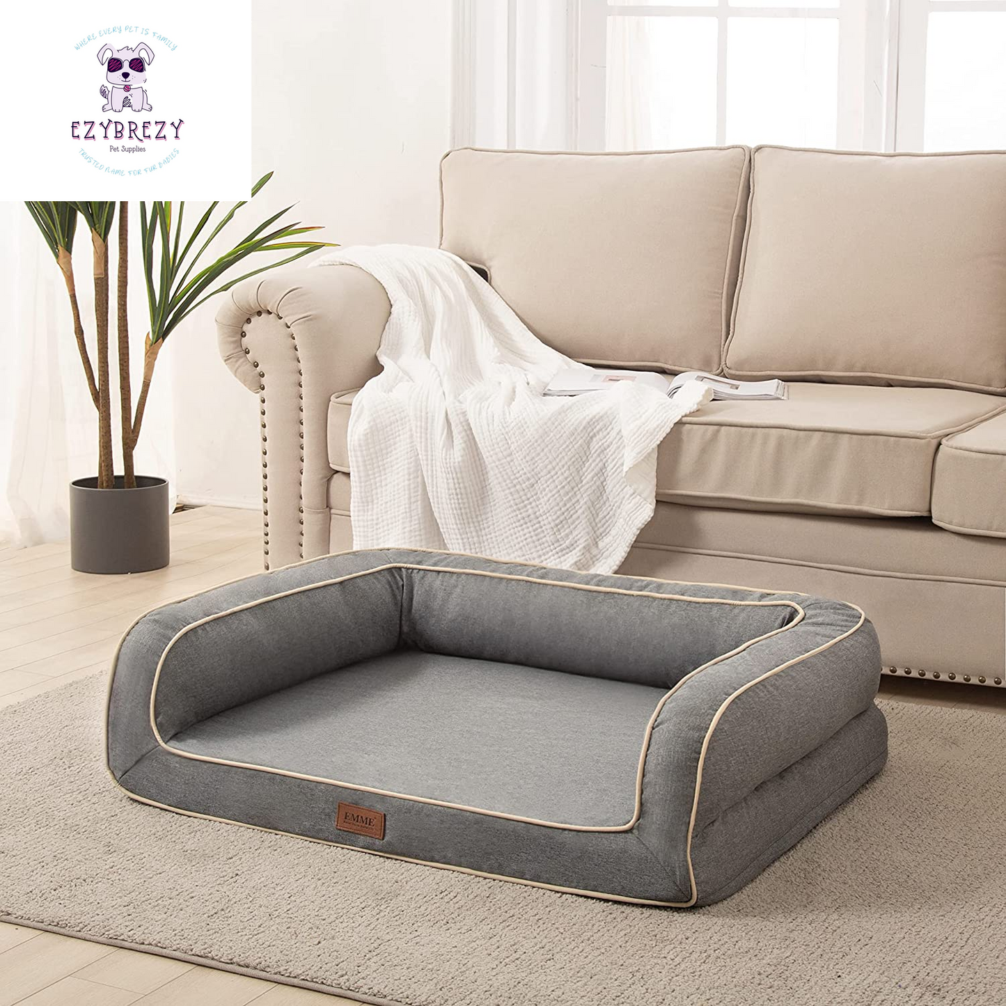 Deluxe Orthopedic Dog Sofa Bed - Luxurious Egg Foam Mattress with Easy-Clean Linen Cover for All Dog Sizes (Grey, Small)