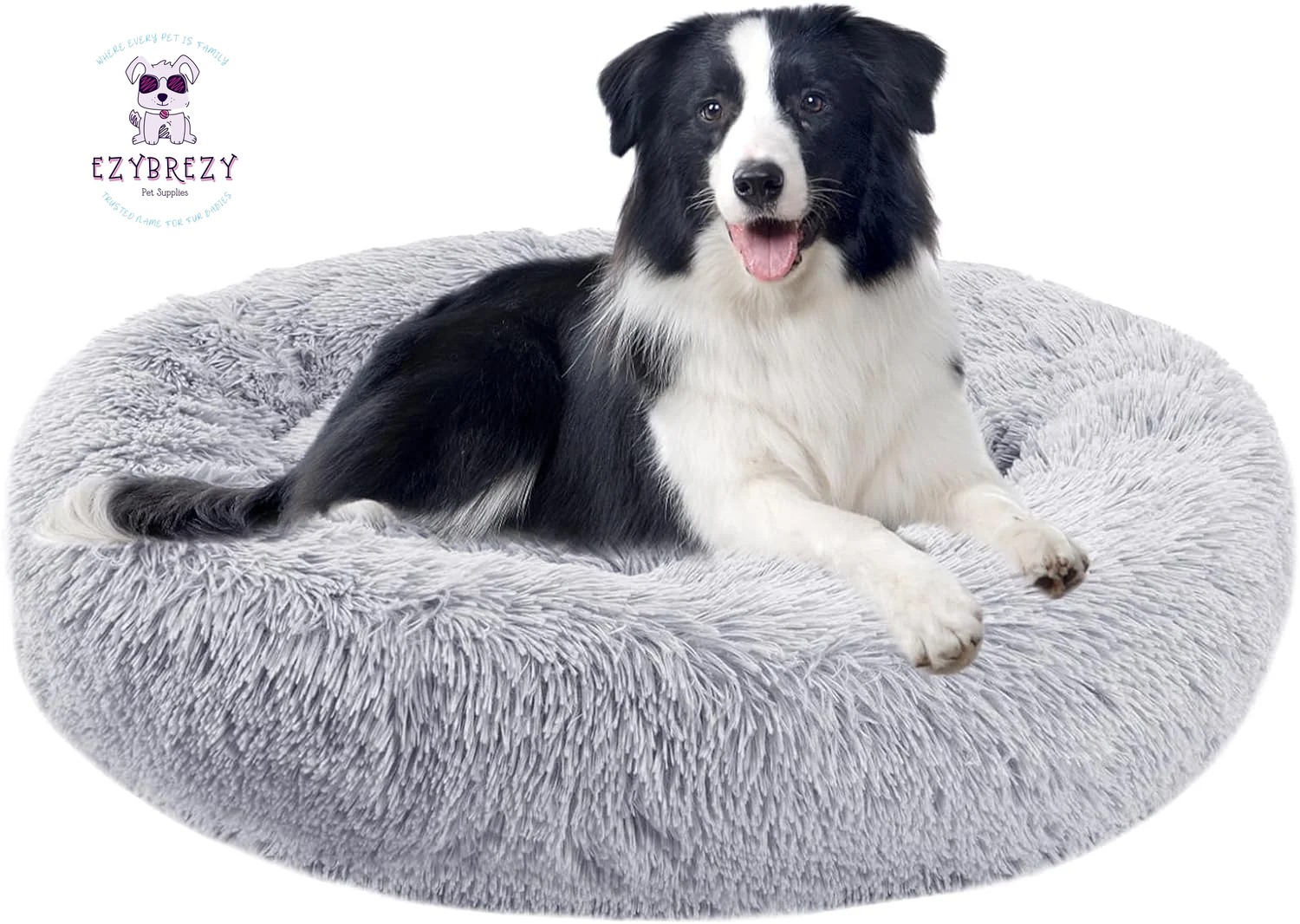 Cozy Calming Donut Dog Bed - Plush Anti-Anxiety Self-Warming Round Pet Bed for Home & Travel, 30" x 30" x 8