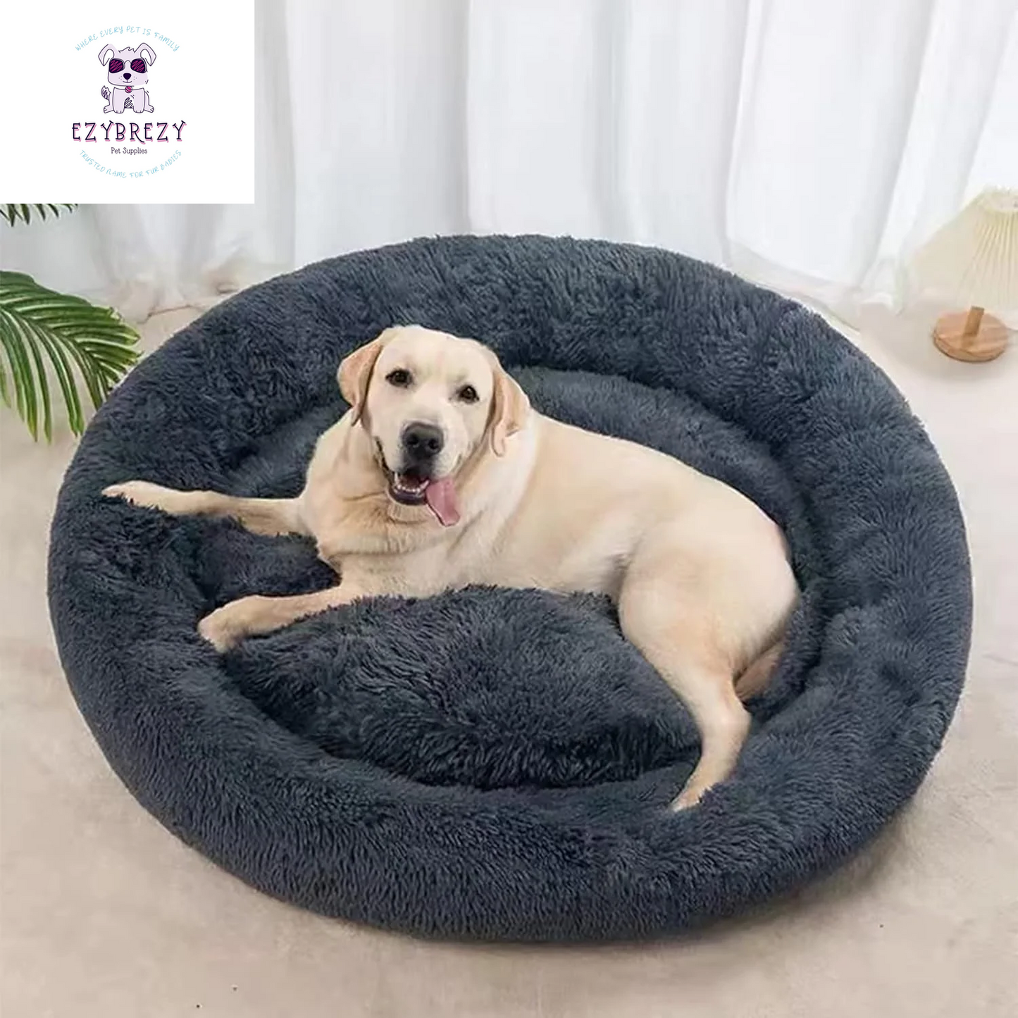 Ultimate Cozy Calming Donut Dog Bed - Anti-Anxiety Self-Warming Plush Round Pet Bed for Home & Travel - 30" x 30" x 8