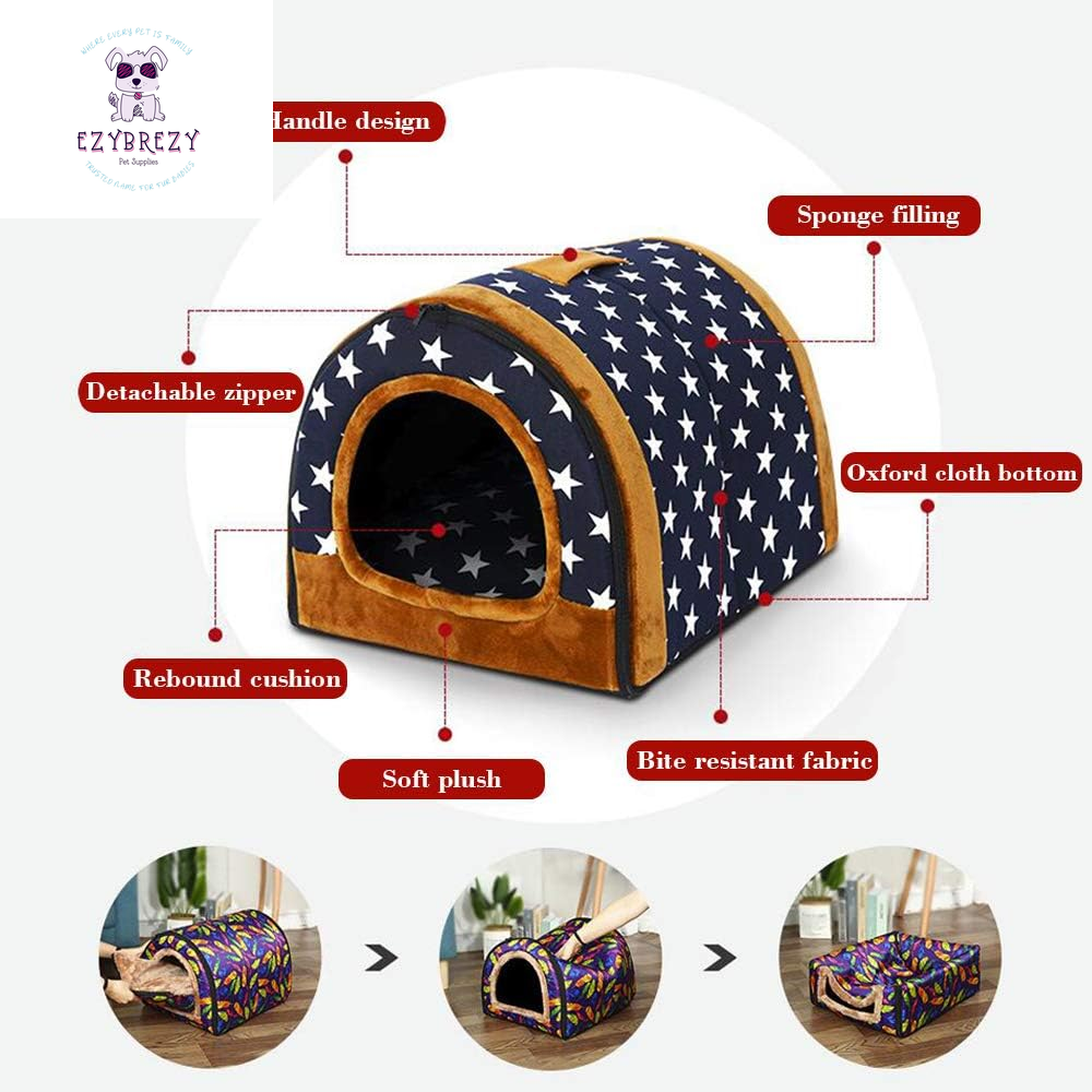 Cozy 2-in-1 Portable Plush Dog Bed & Cat Igloo House with Removable Cushion and Anti-Slip Bottom - Stylish Stripe Design!