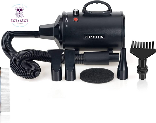 High Velocity Professional Dog Dryer with Heater - Fast & Adjustable Pet Blow Dryer in Sleek Black