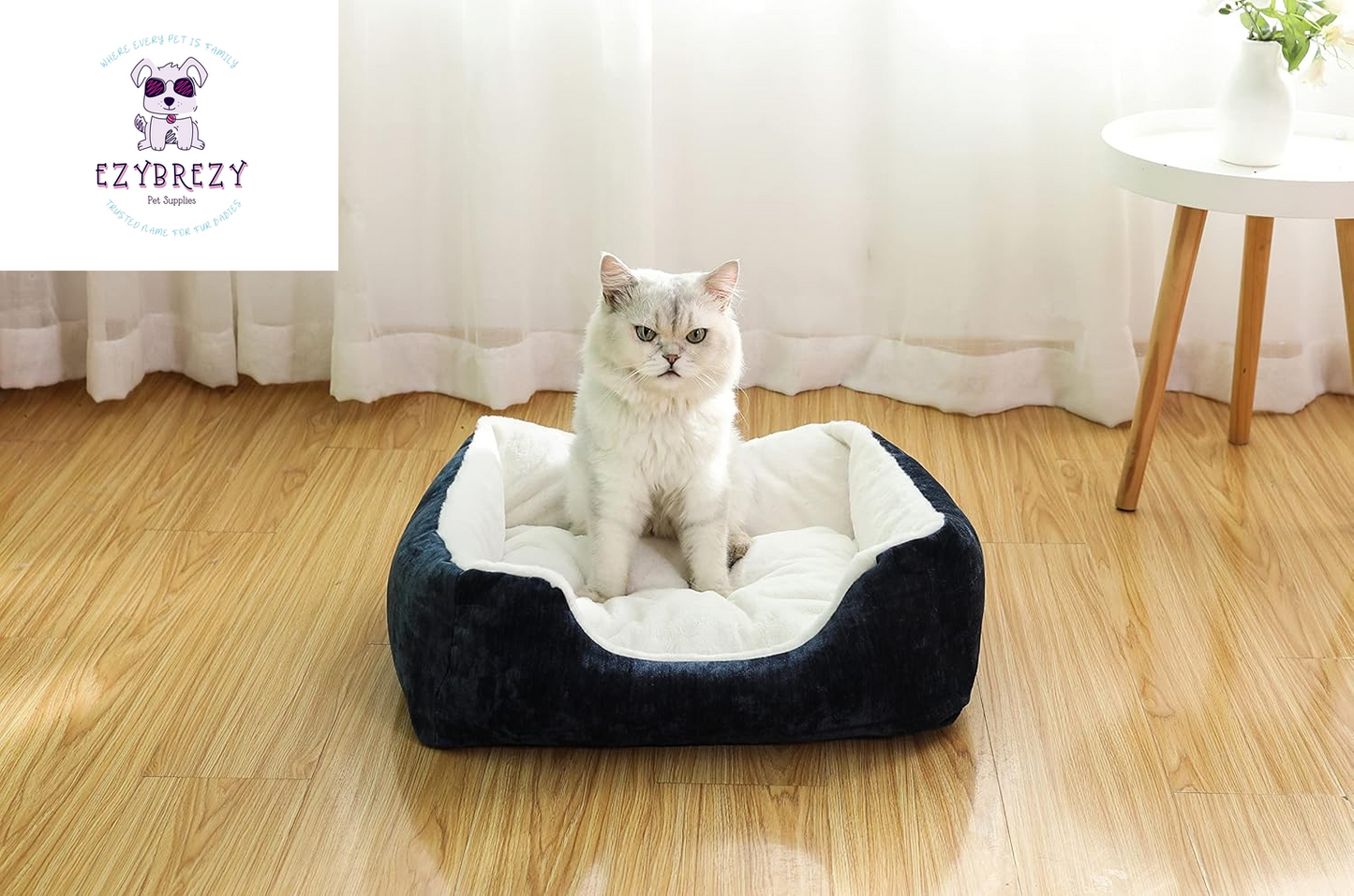 Luxurious & Easy-Clean Pet Bed - Soft Rectangular Dog and Cat Bed for Small Pets with Non-Slip Base and Removable Cover