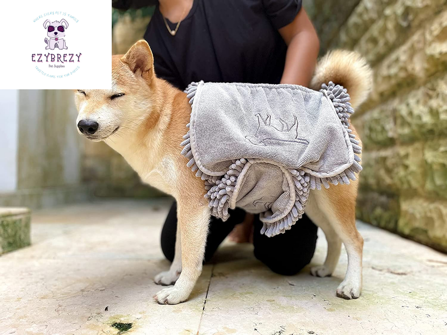 Extra Large Ultra Absorbent Quick Dry Dog Towel - Soft Microfiber Shammy with Comfort Pockets, Machine Washable for Indoor & Outdoor Use!