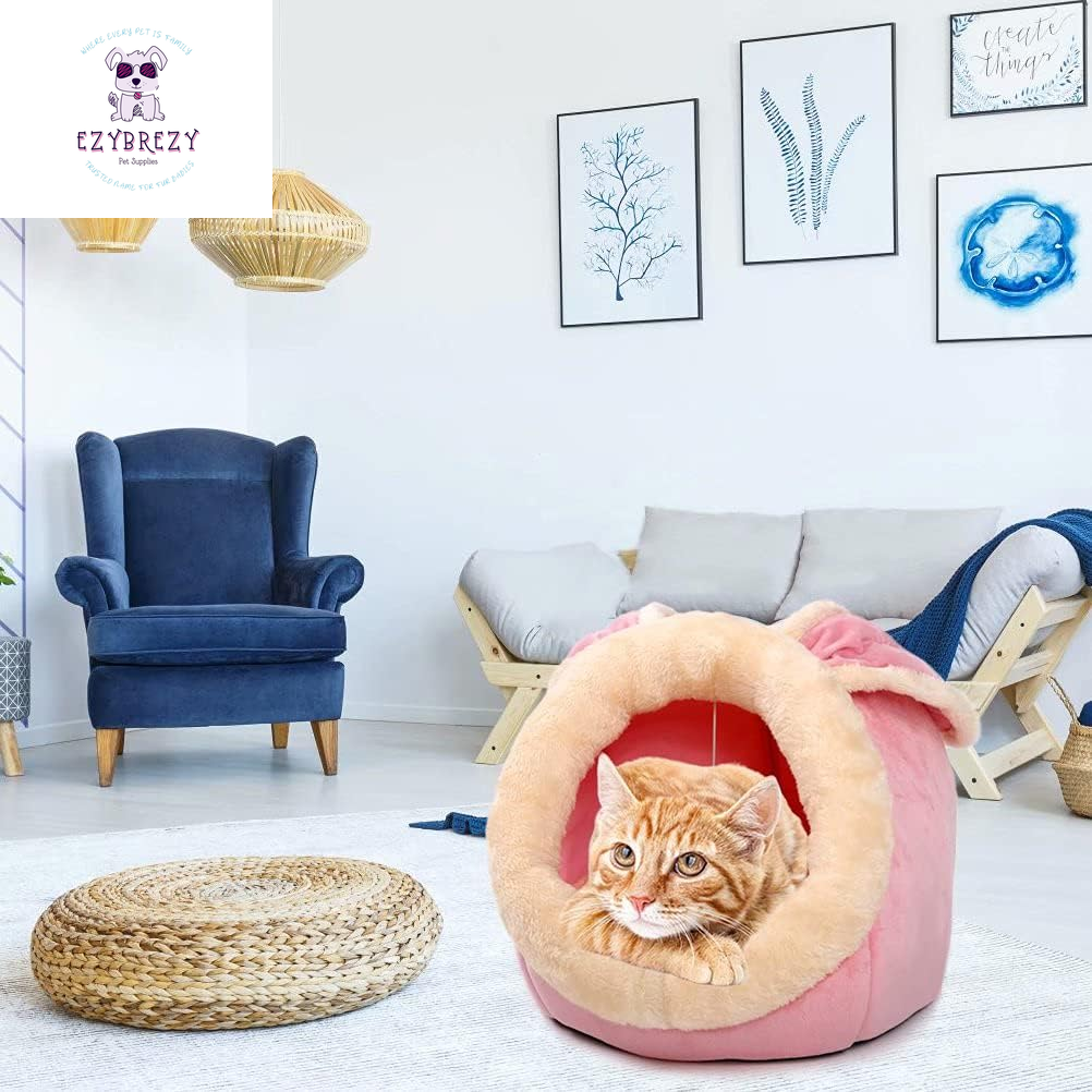 Purrfect Pink Rabbit-Shaped Cat Cave Bed - Cozy Sofa with Hanging Toy & Anti-Slip Base for Cats & Small Dogs