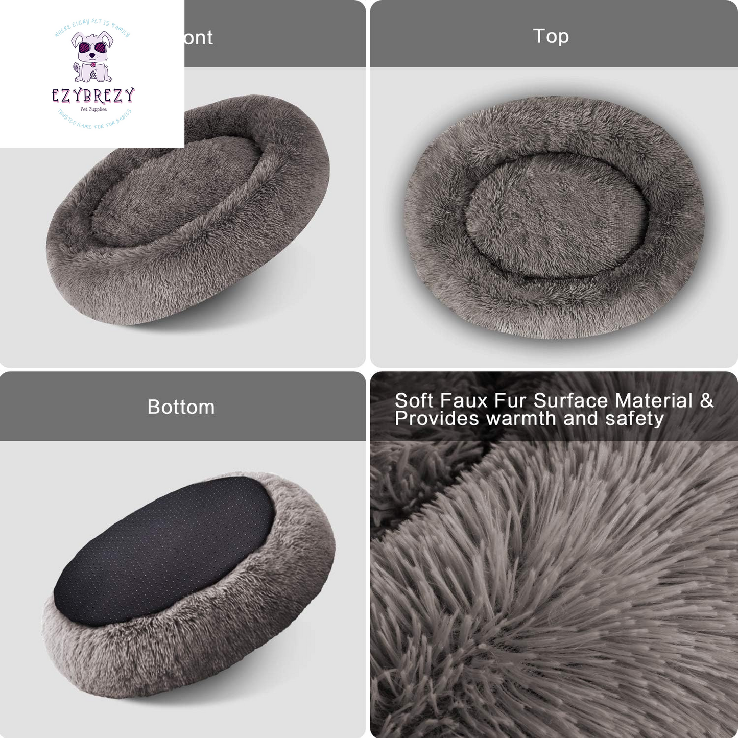 Luxurious Calming Donut Pet Bed - Self-Warming Faux Fur Cuddler for Dogs & Cats (Available in 24'', 32'', 36'', 44'')