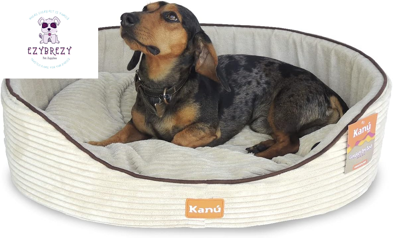 Cozy Medium Beige Oval Pet Bed - Soft, Washable, Ideal for Indoor & Outdoor Comfort