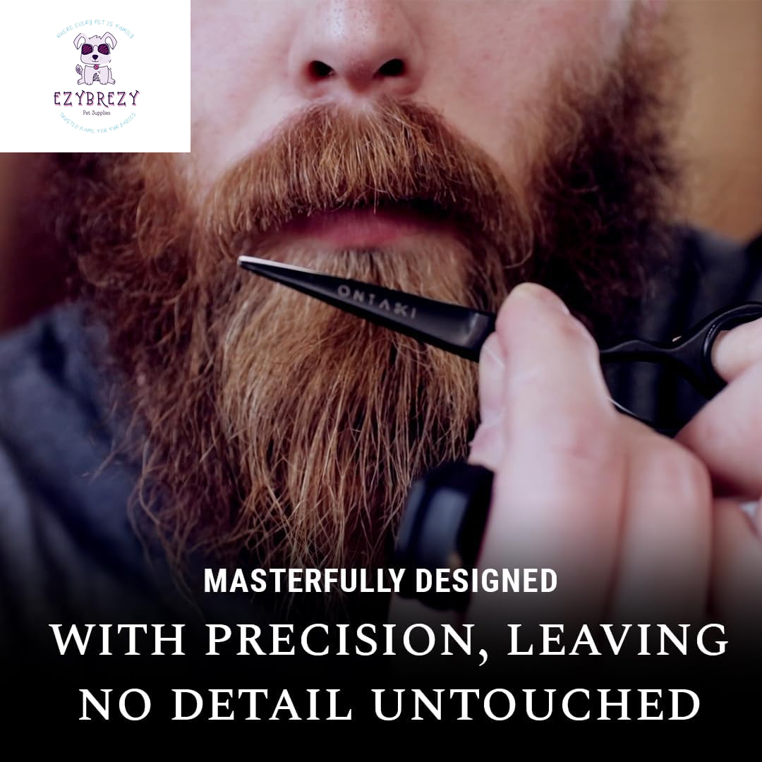 Premium 5.5" Professional Beard & Hair Trimming Scissors - Japanese Steel Barber Shears for Men, Mustaches, Bangs & Pets (Gold & Black)