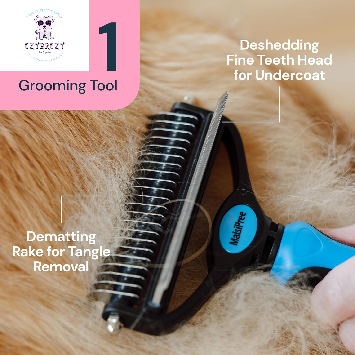 Ultimate 2-in-1 Dog Grooming Brush & Undercoat Rake - Effortless Deshedding Tool for All Breeds