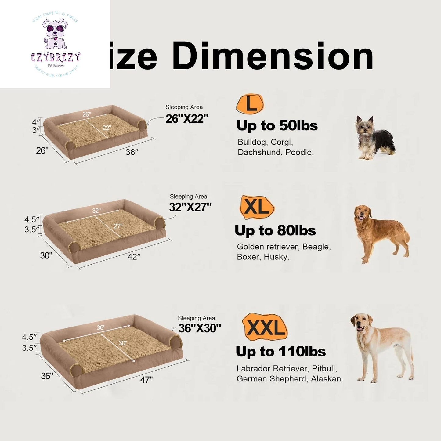 Luxurious Waterproof Orthopedic Dog Bed for Large Breeds - Non-Slip Base & Easy-Clean Washable Cover with Egg-Crate Foam Comfort