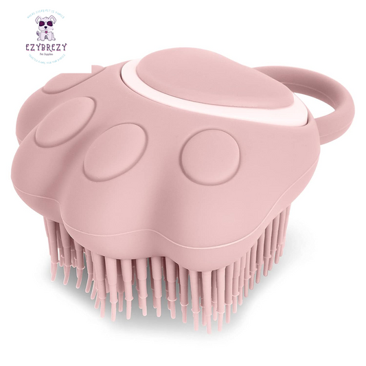 Effortless Pink Paw Silicone Grooming Brush with Shampoo Dispenser - Perfect for Dogs and Cats!