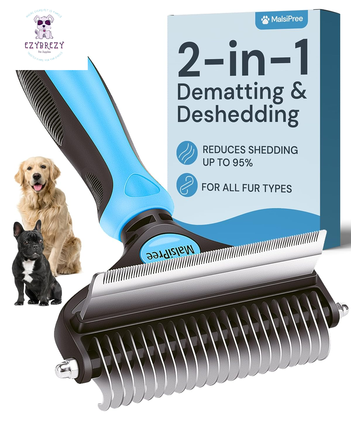 Ultimate 2-in-1 Dog Grooming Brush & Undercoat Rake - Effortless Deshedding Tool for All Breeds