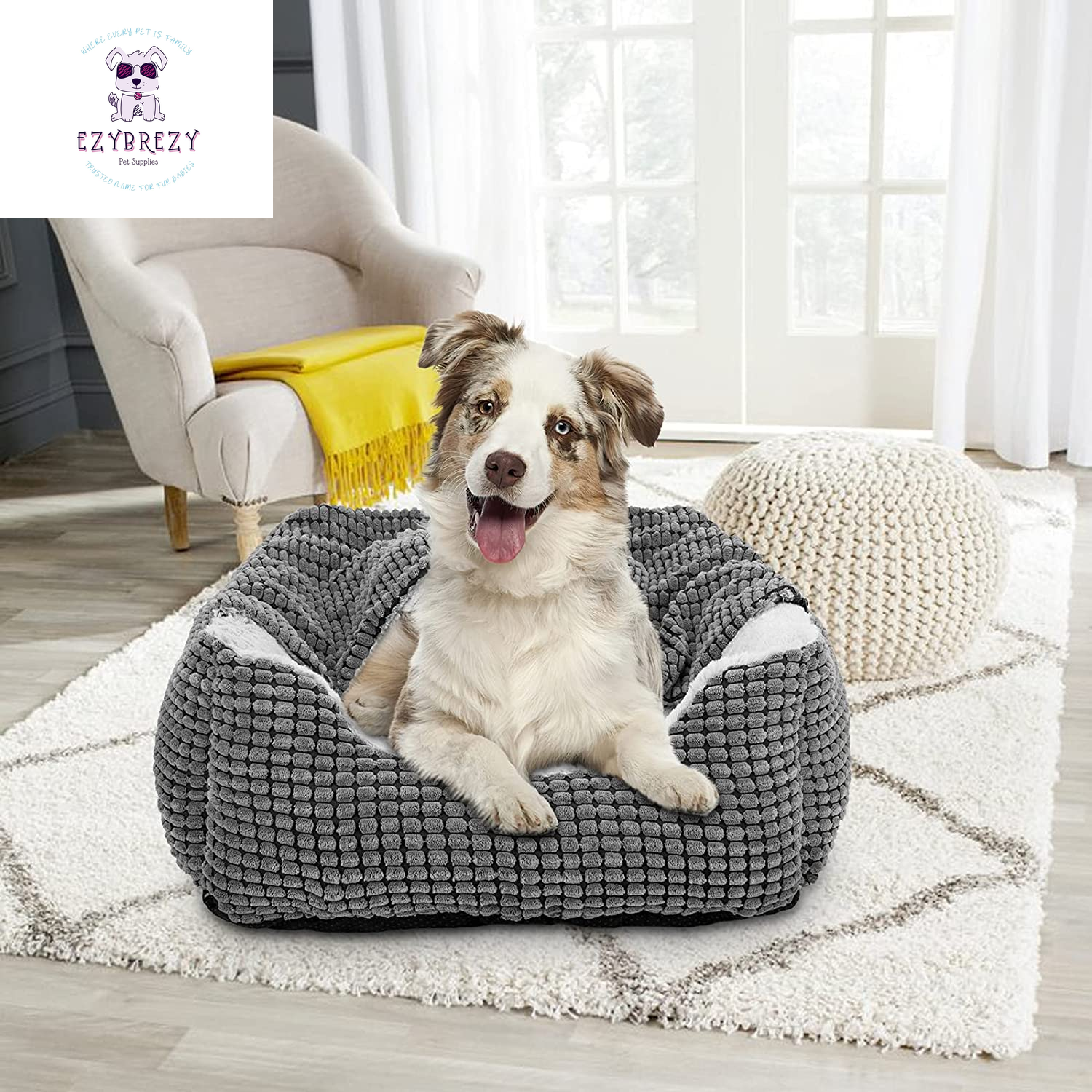 Luxury Orthopedic Dog Bed with Cozy Hooded Blanket - Anti-Anxiety & Machine Washable for All Sizes - 20" Grey