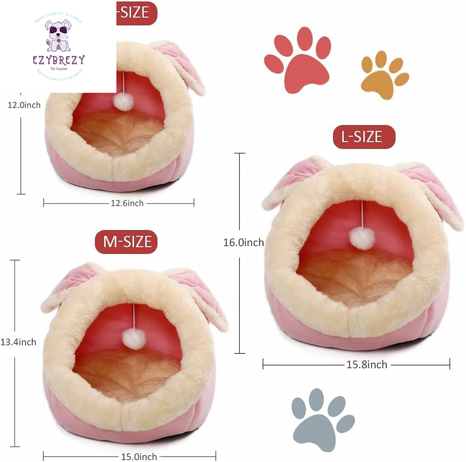 Purrfect Pink Rabbit-Shaped Cat Cave Bed - Cozy Sofa with Hanging Toy & Anti-Slip Base for Cats & Small Dogs