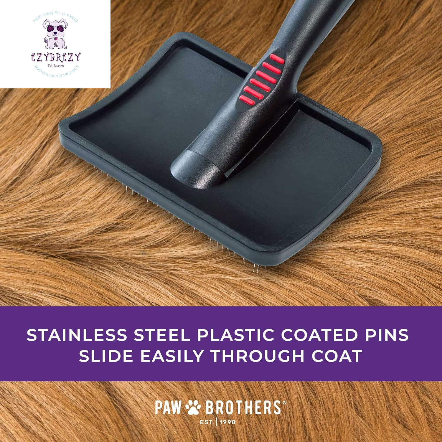 Paw Brothers Large Curved Slicker Brush for Dogs - Gentle, Soft Pin Design with Coated Tips for Ultimate Comfort and Coverage