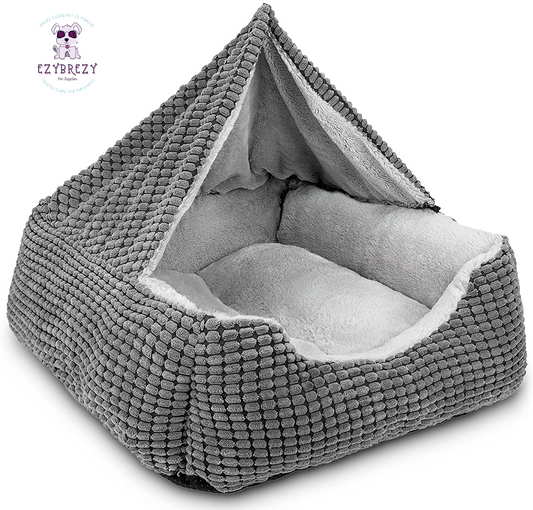 Luxury Orthopedic Dog Bed with Cozy Hooded Blanket - Anti-Anxiety & Machine Washable for All Sizes - 20" Grey