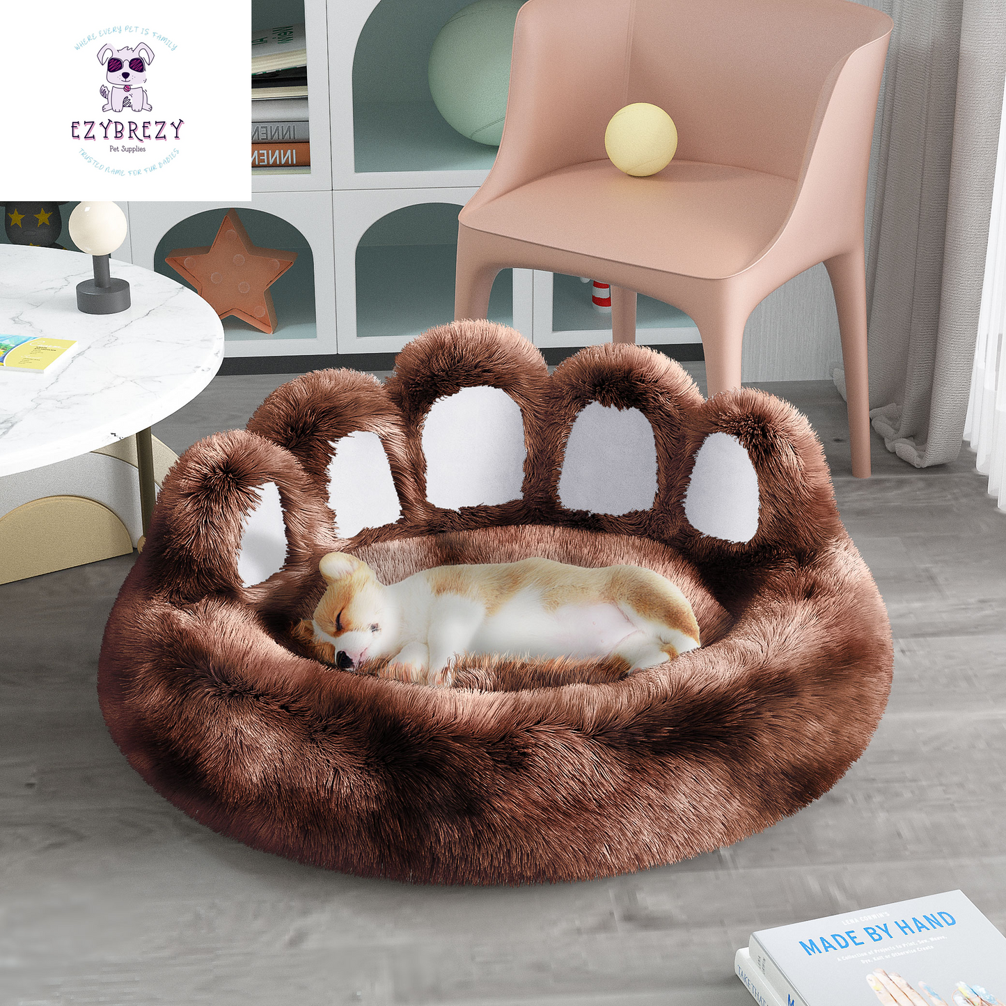 Cozy Adorable Bear Paw Dog Bed - Perfect Plush Furniture for Small & Medium Pets