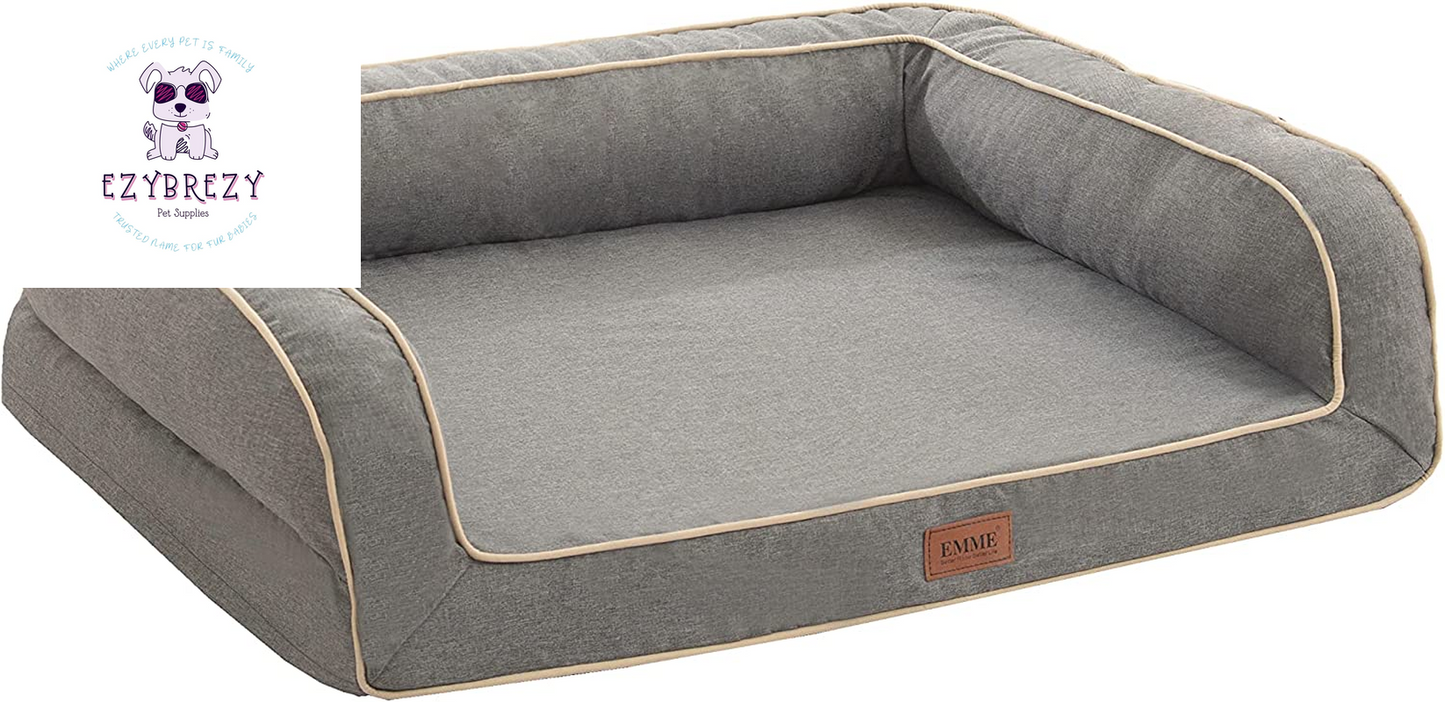 Deluxe Orthopedic Dog Sofa Bed - Luxurious Egg Foam Mattress with Easy-Clean Linen Cover for All Dog Sizes (Grey, Small)