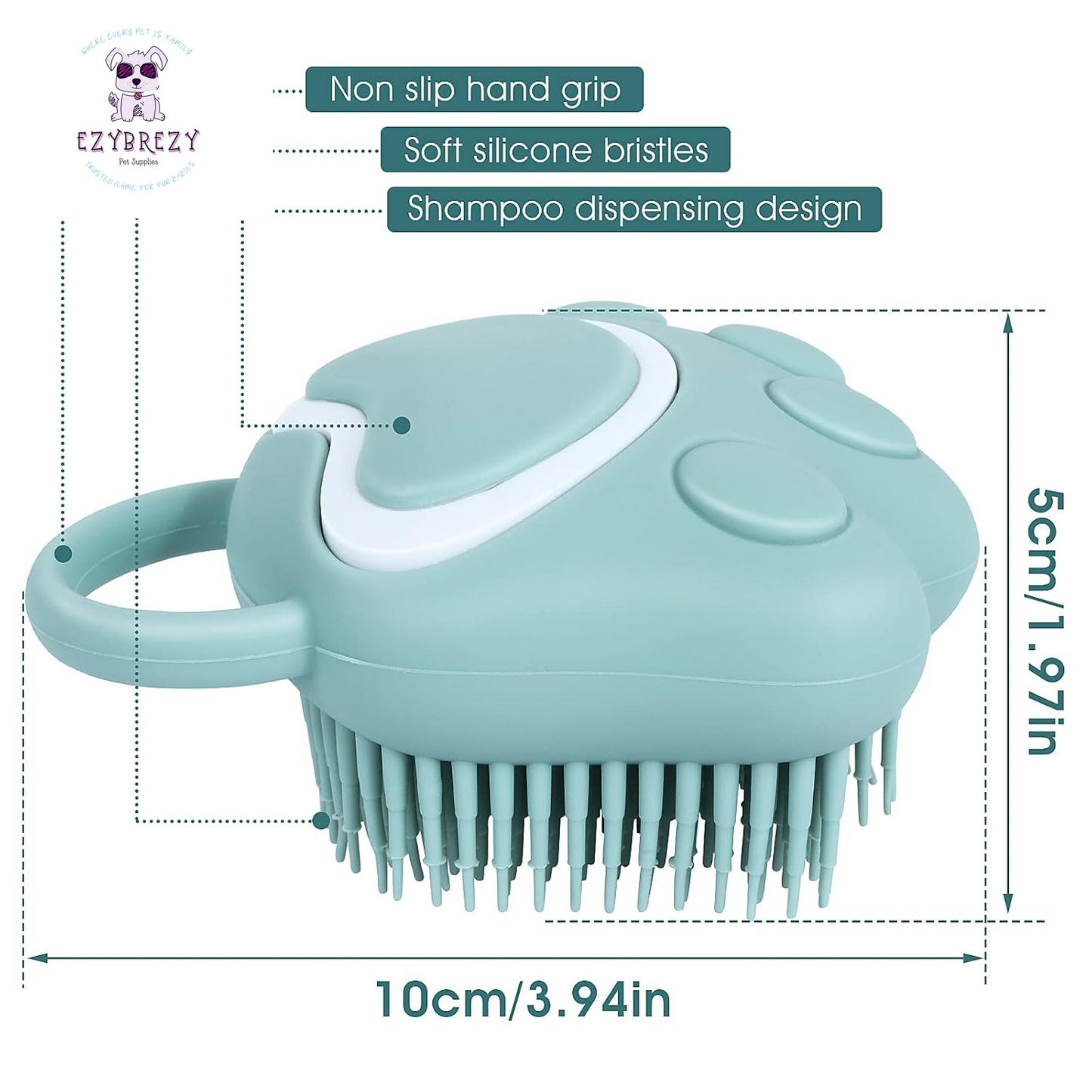 Revolutionary Silicone Pet Grooming Brush with Shampoo Dispenser - Soft Rubber Dog Bath Brush & Puppy Massage Comb in Vibrant Blue