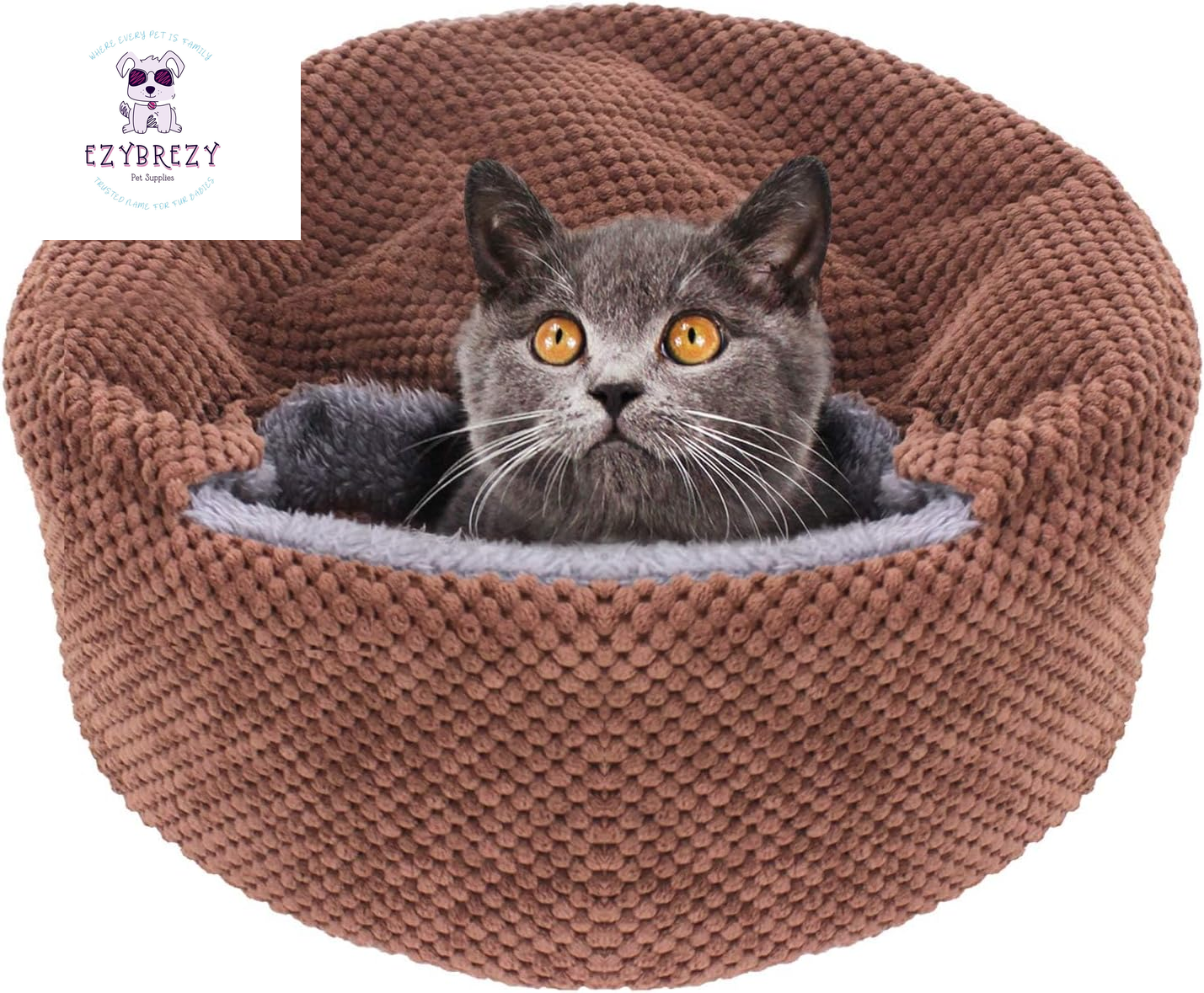 Cozy & Washable Round Cat Bed - Soft, Warm, Anti-Slip with Removable Cushion for Indoor Cats (Gray, 12.59" x 12.59" x 5.91")