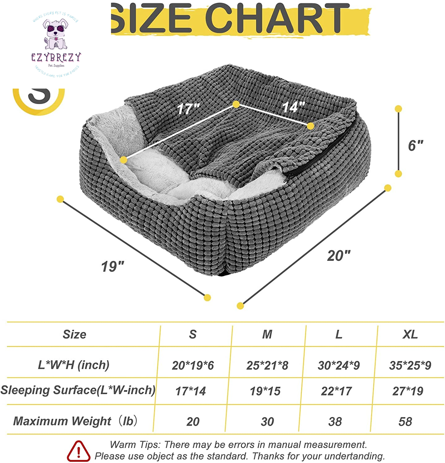 Luxury Orthopedic Dog Bed with Cozy Hooded Blanket - Anti-Anxiety & Machine Washable for All Sizes - 20" Grey