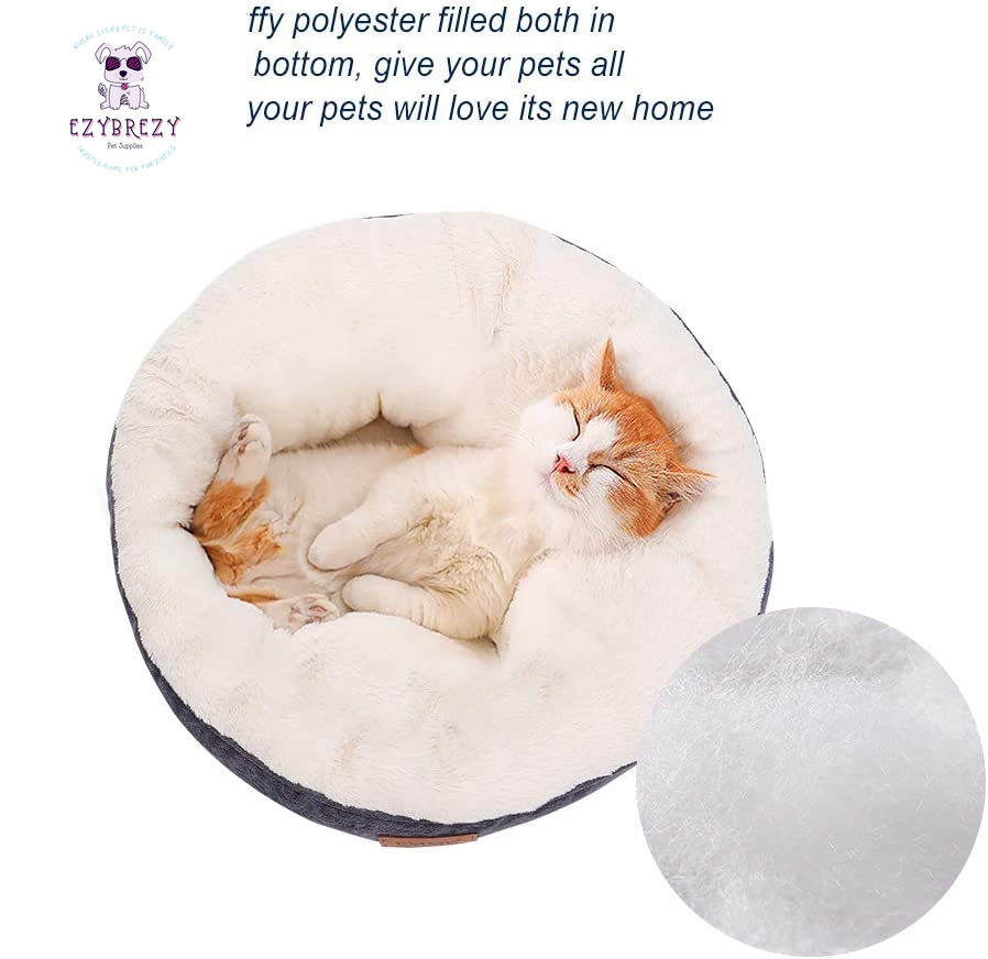 Cozy Donut Cat Bed & Small Dog Bed - 20" Non-Slip Cuddler Cushion for Kittens and Puppies, Machine Washable (Brown)