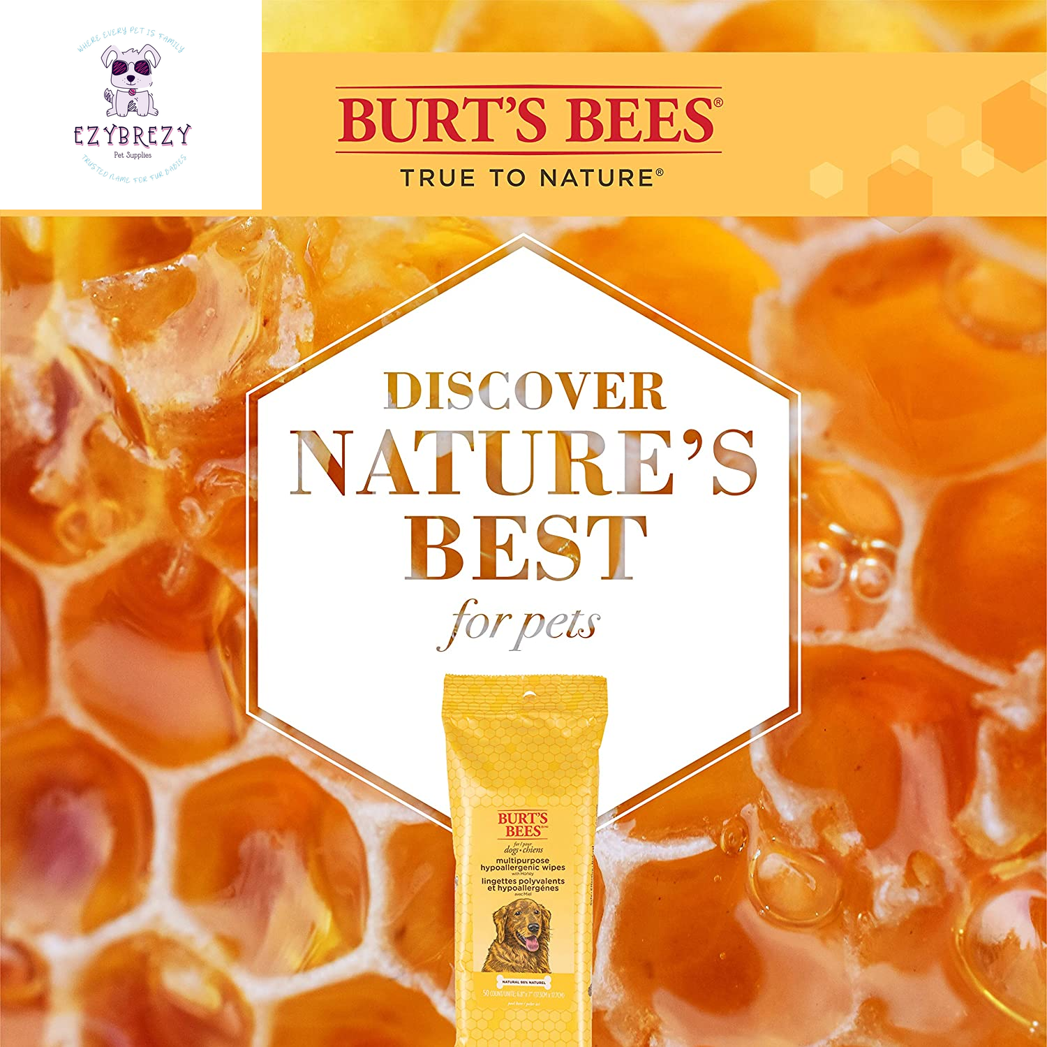 Burt's Bees Natural Dog Wipes - 3 Pack, Hypoallergenic & Eco-Friendly for Paws and Bottoms