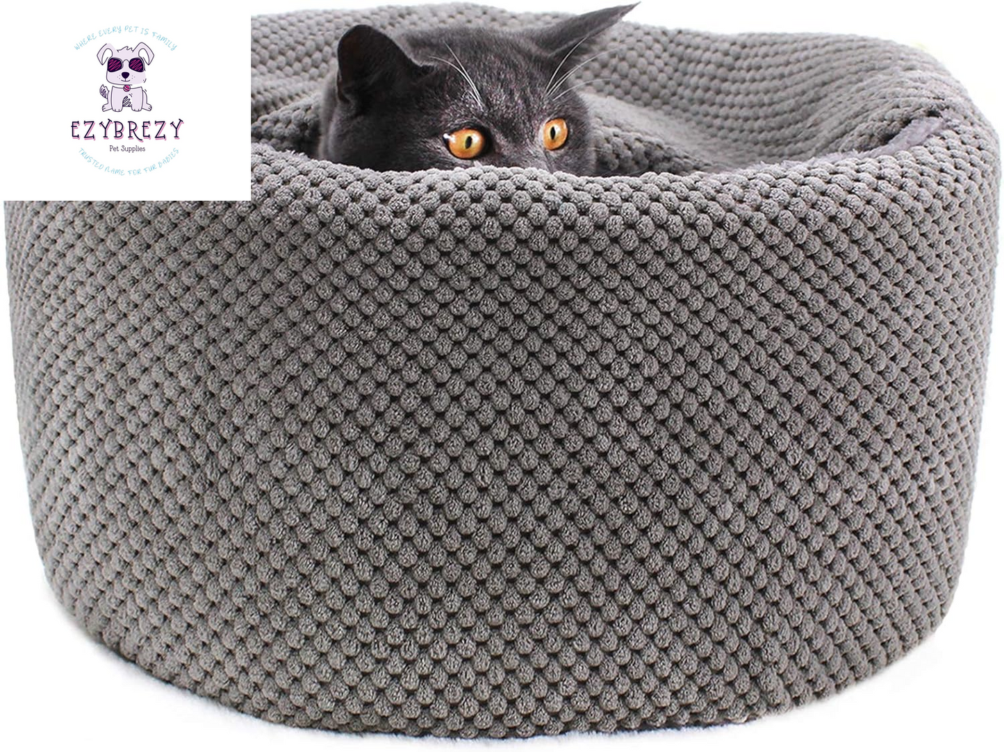 Cozy & Washable Round Cat Bed - Soft, Warm, Anti-Slip with Removable Cushion for Indoor Cats (Gray, 12.59" x 12.59" x 5.91")