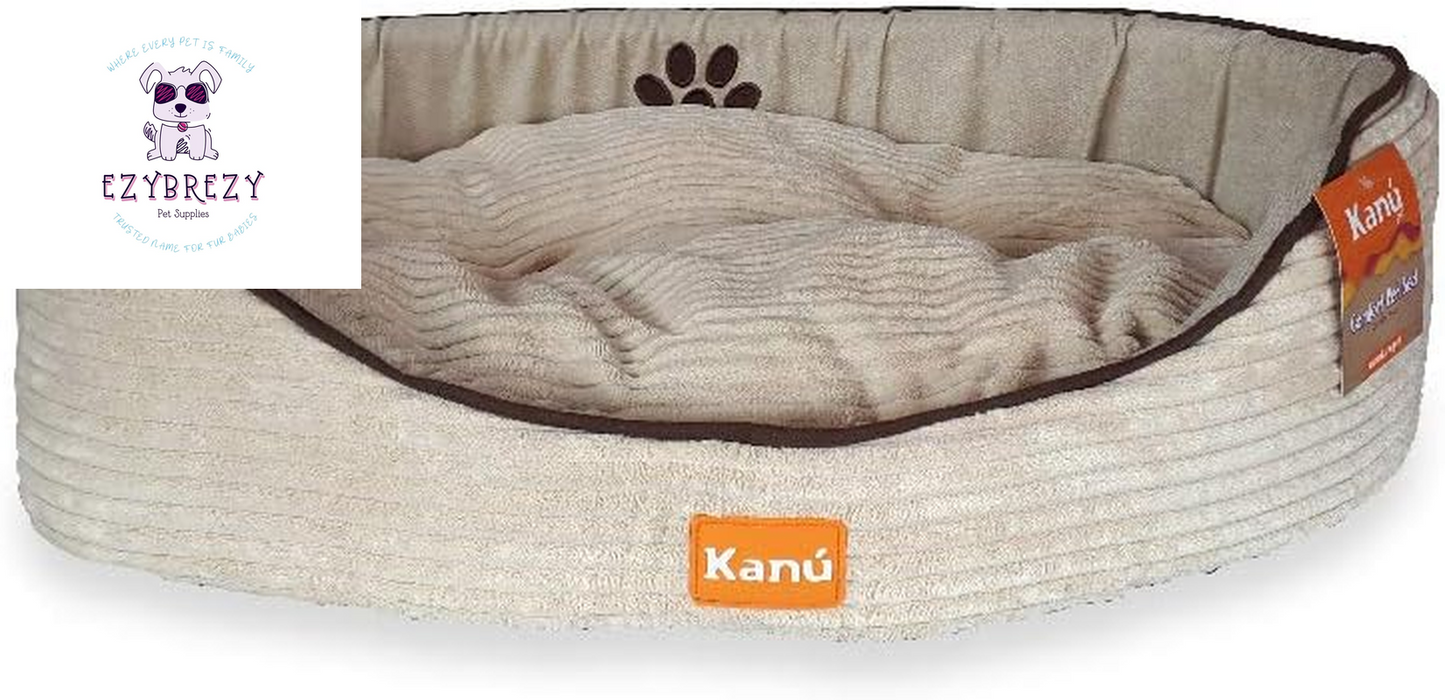 Cozy Medium Beige Oval Pet Bed - Soft, Washable, Ideal for Indoor & Outdoor Comfort