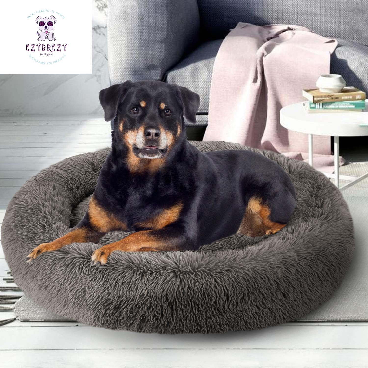 Luxurious Calming Donut Pet Bed - Self-Warming Faux Fur Cuddler for Dogs & Cats (Available in 24'', 32'', 36'', 44'')