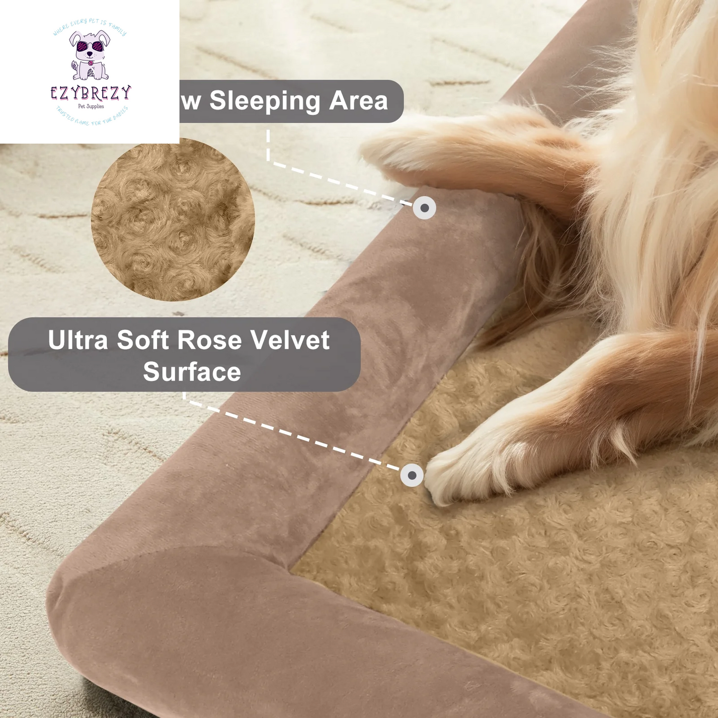 Luxurious Waterproof Orthopedic Dog Bed for Large Breeds - Non-Slip Base & Easy-Clean Washable Cover with Egg-Crate Foam Comfort